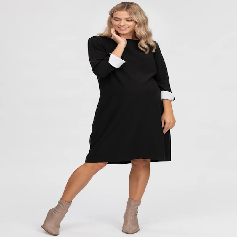 Made in Italy CORSO VERCELLI Black Maternity Dress with Contrasting Cuffs